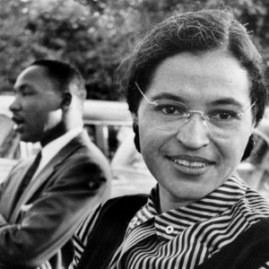 Rosa Parks with Martin Luther King in the Background