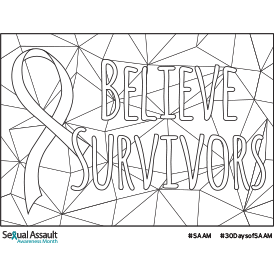 Coloring page that says "Believe survivors"
