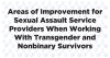 "Areas of Improvement for Sexual Assault Service Providers When Working With Transgender and Nonbinary Survivors" White background with blue circular sex symbols