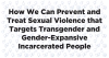 "How We Can Prevent and Treat Sexual Violence that Targets Transgender and Gender-Expansive Incarcerated People" White background with blue circular sex symbols.