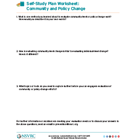Self-study plan worksheet: Community and Policy Change