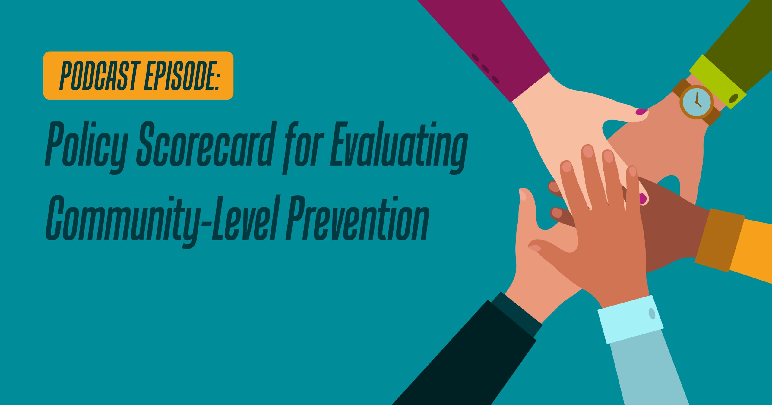 Image shows a group of hands in a huddle, with the episode title on the left.