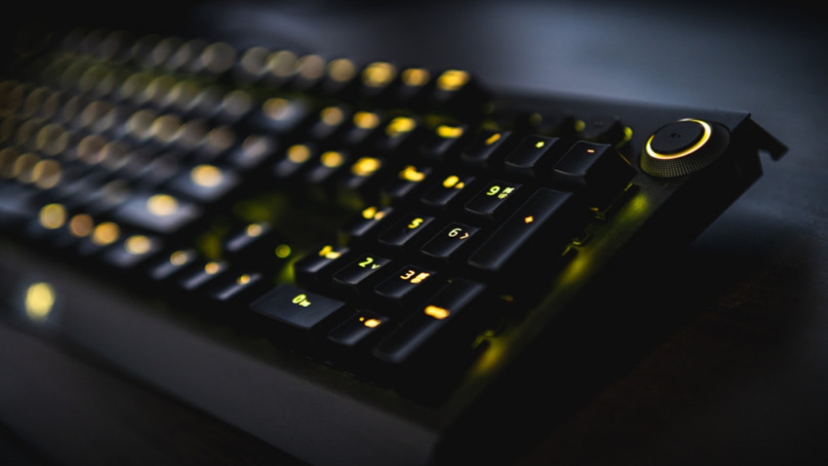 Black keyboard with light up yellow keys